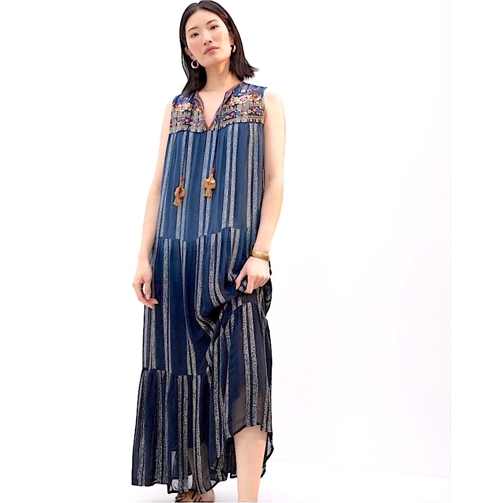 Anthropologie Verb by Pallavi Singhee Embroidered Metallic Dress Size Medium NWT